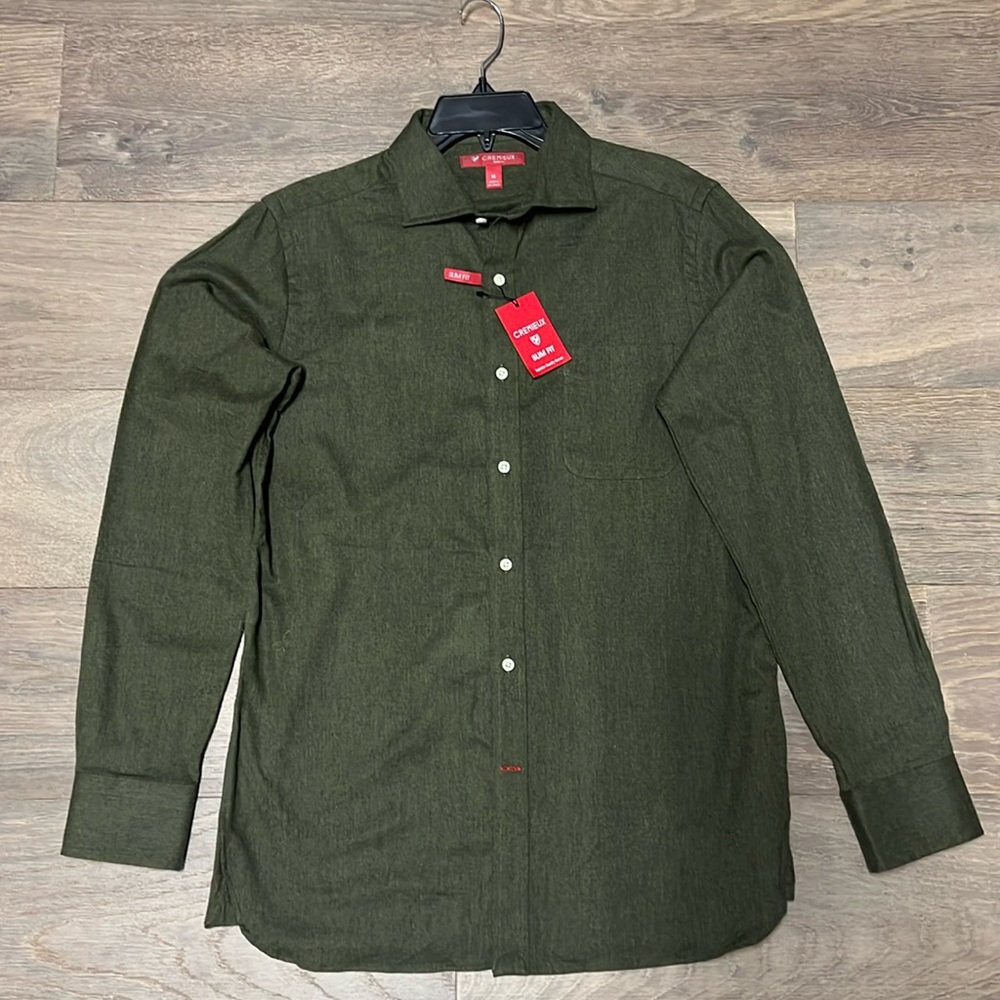 Cremieux Brushed Twill Olive Heather Long  Sleeve Shirt Size M Slim Fit